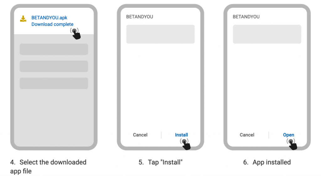 Steps 4-6 How to install Betandyou App